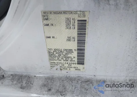 2020 Nissan Altima Sr Fwd из США, поврежденный, VIN 1N4BL4CVXLC241099